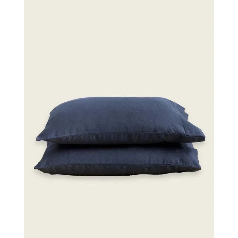Baloo French Linen Full Queen 60x80 Duvet Cover Navy Blue & Standard Shams Set